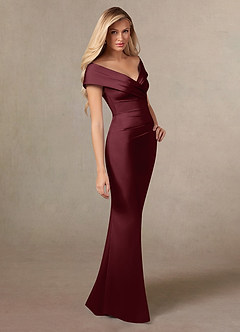 Azazie Ludlow vestidos de madre de la novia Vestido de Cabernet de Satén Elástico de Sirena con Plisado image3
