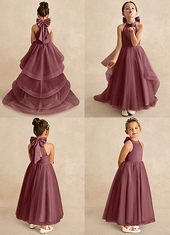 Azazie Bev vestidos de niña de las flores Vestido de Rosa Del Desierto de Tul de Corte En A con Convertible image2