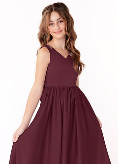 Azazie Hathaway Junior Cabernet A-Line Bow Matte Satin Dress image5