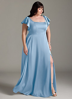 Azazie Bondi Bridesmaid Dresses Powder Blue A-Line Bow Stretch Satin Dress image10