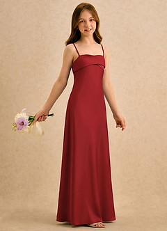 Azazie Mirabella Girls Formal Flower Girl Dresses Pomegranate Sheath Sweetheart Neckline Stretch Satin Dress image4