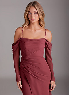 Azazie Hallie Bridesmaid Dresses Merlot Mermaid Long Sleeve Chiffon Dress image2