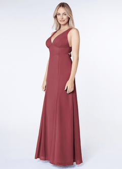 Azazie Christiana Jurken voor bruidsmeisjes Jurk van Chiffon met A-Lijn V-hals Gevouwen Merlot image4