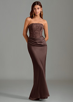 Azazie Emilia Robes de demoiselle d'honneur Robe Sirène en Satin extensible Sans bretelles Ganache image1