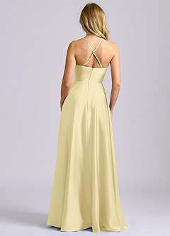 Azazie Truce Bridesmaid Dresses Lemon Sorbet A-Line Stretch Satin Dress image2