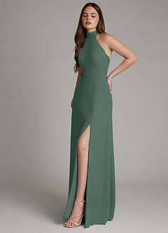 Azazie Myra Bridesmaid Dresses Sea Moss A-Line High Neck Chiffon Dress image6