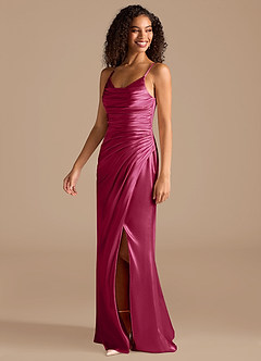 Azazie Deandra Bridesmaid Dresses Burgundy Mermaid Pleated Metallic Satin Dress image3