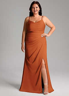Azazie Deandra Bridesmaid Dresses Cinnamon Mermaid Pleated Stretch Satin Dress image7