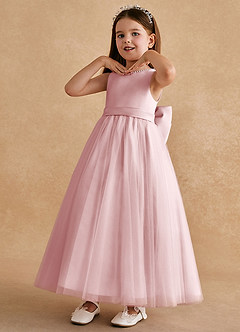 Azazie Cookie Flower Girl Dresses Powder Pink A-Line Bow Tulle Dress image4