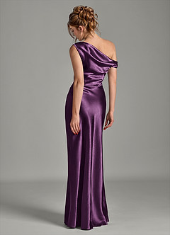 Azazie Emerson Bridesmaid Dresses Plum Mermaid Off the Shoulder Metallic Satin Dress image2
