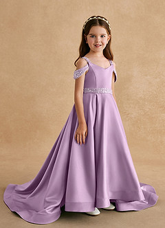 Azazie Jodi vestidos de niña de las flores Vestido de Glicinia de Satin Mate de Corte En A image3