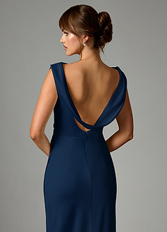 Azazie Kieryn Robes de demoiselle d'honneur Robe Sirène en Satin extensible Plissée Bleu Marine Foncé image2