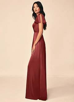 Azazie Soren Bridesmaid Dresses Terracotta A-Line Pleated Stretch Satin Dress image3