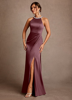 Azazie Lawrence vestidos de madre de la novia Vestido de Sangrado de Satén Elástico de Corte en A con Plisado image2