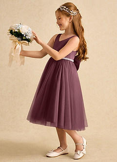 Azazie Firefly vestidos de niña de las flores Vestido de Sangrado de Satin Mate de Corte En A con Lazo image1