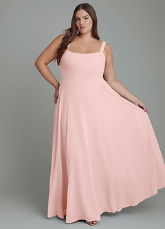 Azazie Shaude Bridesmaid Dresses Powder Pink A-Line Pleated Chiffon Dress image6