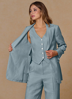 front Belicia Dusty Blue 100% Linen Blazer