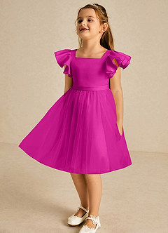 Azazie Kaeya Flower Girl Dresses Fuchsia A-Line Bow Tulle Dress image4