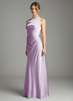 Azazie Emerson Bridesmaid Dresses Frosted Lilac Mermaid Off the Shoulder Stretch Satin Dress image4