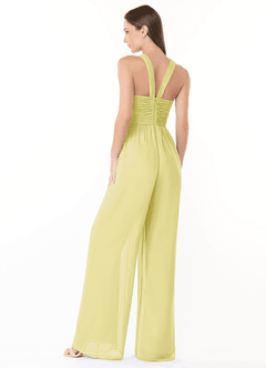 Azazie Berdie Bridesmaid Dresses Lemon Sorbet Halter Chiffon Jumpsuit image4