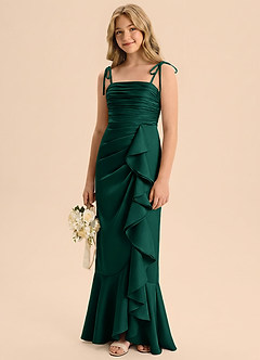Azazie Ryan Junior Emerald Sheath Bow Stretch Satin Dress image4