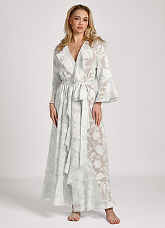 front Floral Jacquard Ruffle Long Robe