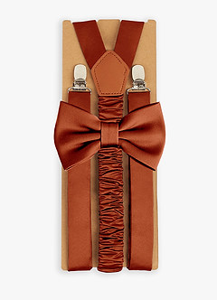 front Matching Matte Satin Bow Tie & Suspenders Set