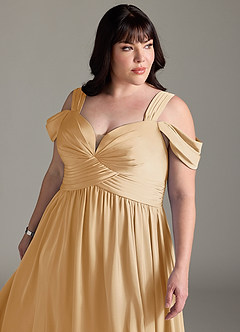 Azazie Lianne Brautjungfernkleider A-Linie Schulterfrei Stretch-Satin Kleid Gold image6