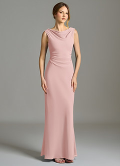 Azazie Kieryn Brudtärnklänningar Klä av Sjöjungfru i Chiffong Plisserad Puderrosa image5