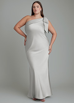 Azazie Yuanna Bridesmaid Dresses Silver Mermaid One Shoulder Stretch Satin Dress image8