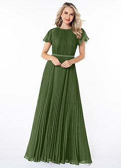 Azazie Kara Modest Bridesmaid Dresses A-Line Pleated Chiffon Floor-Length Dress image4