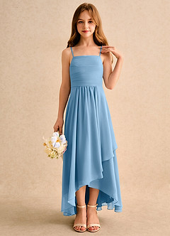 Azazie Twilight Dance Girls Formal Abiti da Ragazza di Fiori Abito A-Line in Chiffon Plissettato Blu Acciaio image5