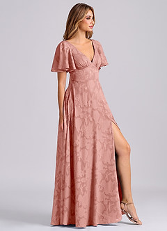 Azazie Kimber Jurken voor bruidsmeisjes Jurk van Bloemen Burn-out met A-Lijn met Zakken Rozet image4