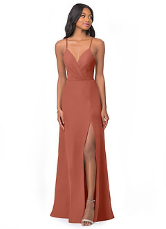 Azazie Everleigh Abiti da Damigella Abito A-Line in Chiffon con Scollo a Cuore a Pieghe Argilla image1