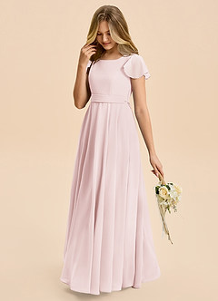 Azazie Cady Junior A-Linie Plissee Chiffon Kleid Zartrosa image5