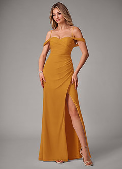 Azazie Haisley Bridesmaid Dresses Butterscotch Sheath Off the Shoulder Chiffon Convertible Dress image5