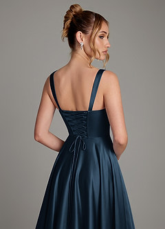 Azazie Azaria Bridesmaid Dresses Dark Navy A-Line Corset Stretch Satin Dress image2