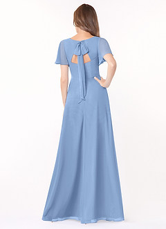Azazie Kimber Bridesmaid Dresses Steel Blue A-Line Flounce Sleeve Chiffon Dress image2