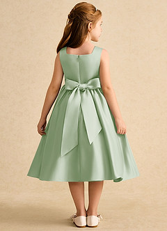 Azazie Peaches vestidos de niña de las flores Vestido de Salvia Polvorienta de Satin Mate de Corte En A con Lazo image2