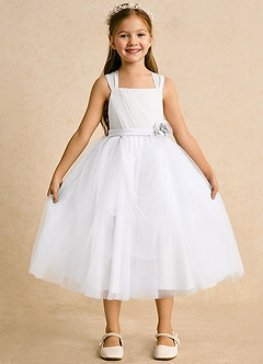 Azazie Bonny Flower Girl Dresses Ivory White Ball-Gown Pleated Tulle Dress image4