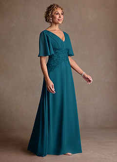 Azazie Milliat Mère de la mariée Robes Robe Trapèze en Mousseline de soie Dentelle Bleu Encre image2