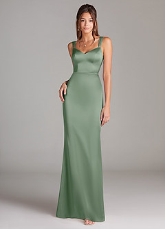 Azazie Denice Bridesmaid Dresses Matcha Sheath Pleated Stretch Satin Dress image3