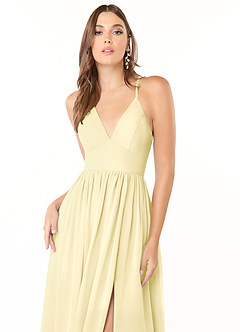 Azazie Aaida Bridesmaid Dresses Lemon Sorbet A-Line Corset Chiffon Dress image6
