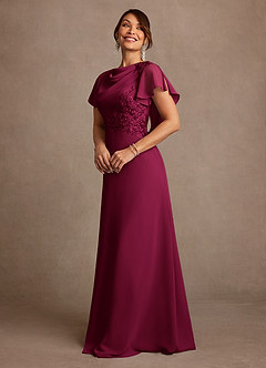 Azazie Frieda Mother of the Bride Dresses Burgundy A-Line Applique Chiffon Dress image2