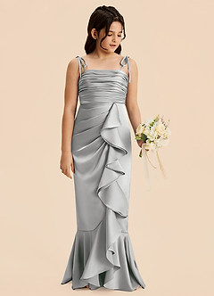 Azazie Ryan Junior Vestido de Plata de Satén Elástico de Corte Recto con Lazo image3