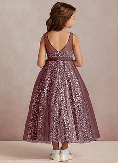 Azazie Siwa Flower Girl Dresses Sangria A-Line Beaded Tulle Dress image3
