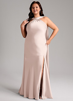 Azazie Kinsley Bridesmaid Dresses Blushing Pink Mermaid Side Slit Stretch Satin Dress image11