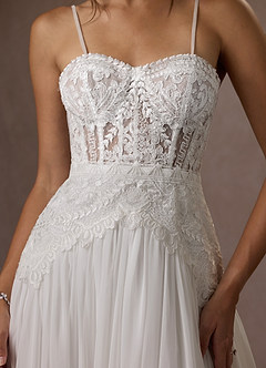 Azazie Rhya Probar vestidos en casa Vestido de Diamante Blanco de Encaje de Corte en A con Vestidos sin tirantes image21