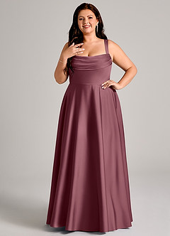Azazie Shaude Bridesmaid Dresses Desert Rose A-Line Pleated Stretch Satin Dress image9