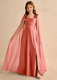 Azazie Rosita Girls Formal Flower Girl Dresses Salmon Pink A-Line Pleated Matte Satin Dress image1